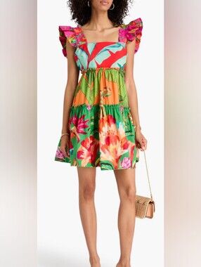 FARM Rio lTropical Floral Tiered Sundress - Red, Orange, Green, Pink